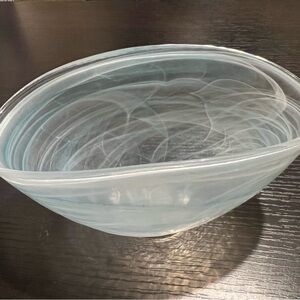 MURANO Art Glass Vintage Blue Bowl w Sticker - Made In Italy